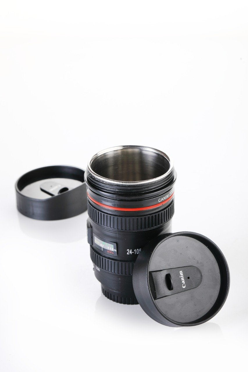 Camera Lens Shaped Coffee Mug Flask with Lid – Unique Photography Themed Travel Mug for Coffee Lovers & Photographers