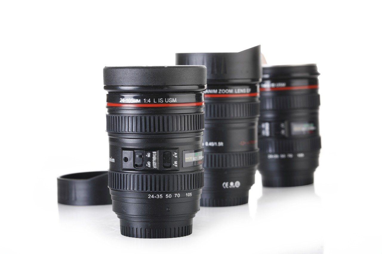Camera Lens Shaped Coffee Mug Flask with Lid – Unique Photography Themed Travel Mug for Coffee Lovers & Photographers