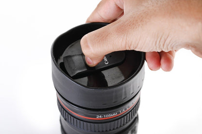Camera Lens Shaped Coffee Mug Flask with Lid – Unique Photography Themed Travel Mug for Coffee Lovers & Photographers
