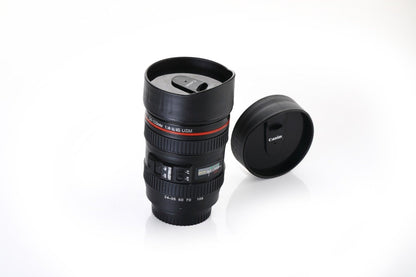 Camera Lens Shaped Coffee Mug Flask with Lid – Unique Photography Themed Travel Mug for Coffee Lovers & Photographers
