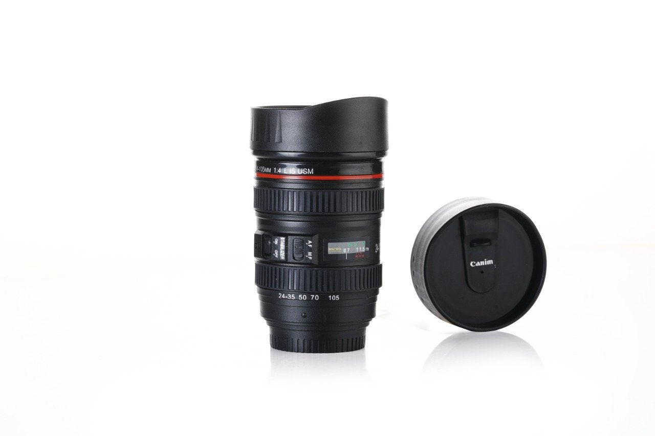 Camera Lens Shaped Coffee Mug Flask with Lid – Unique Photography Themed Travel Mug for Coffee Lovers & Photographers