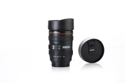 Camera Lens Shaped Coffee Mug Flask with Lid – Unique Photography Themed Travel Mug for Coffee Lovers & Photographers