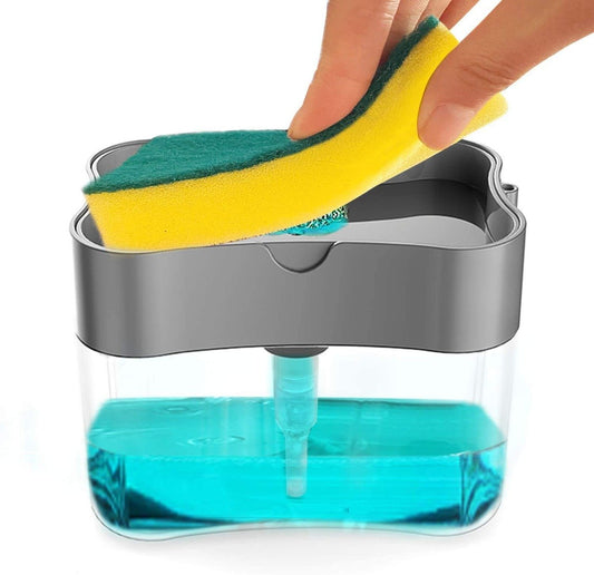 2in1 Liquid Soap Dispenser with Sponge Holder – Countertop Organizer for Kitchen Sink, 13oz Capacity, AntiSlip Base, Easy Pump Design