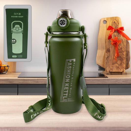 1500ml Stainless Steel Water Bottle – Vacuum Insulated Thermos with Straw, Strap & Handle for Sports, Gym & Travel (Leakproof)