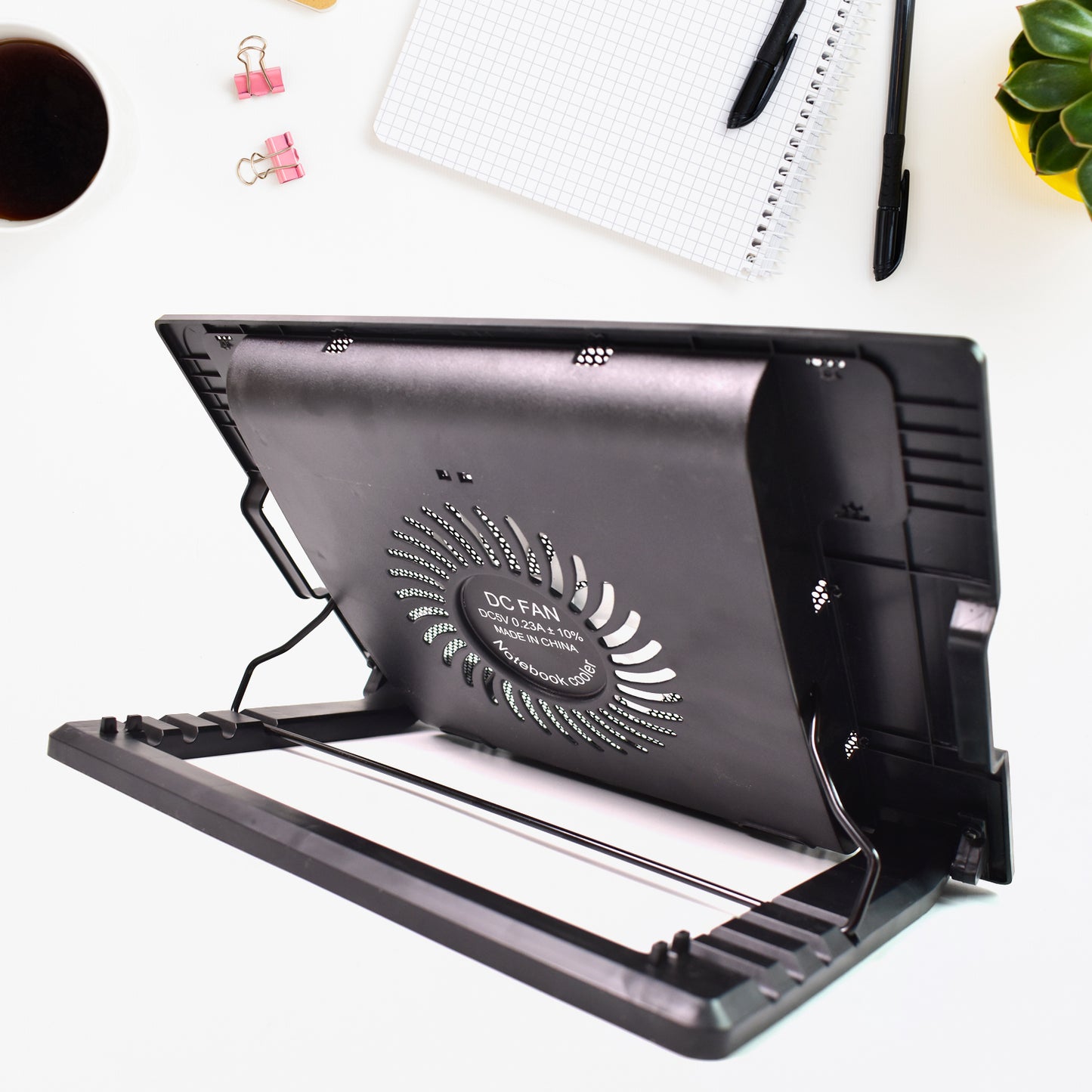 Laptop Cooling Pad with Fan – 5 Height Adjustable, Dual USB Ports, Ultra Slim Design | Portable Laptop Stand & Cooler