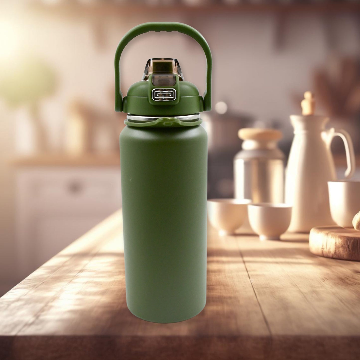 1500ml Stainless Steel Water Bottle – Vacuum Insulated Thermos with Straw, Strap & Handle for Sports, Gym & Travel (Leakproof)