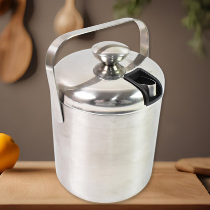 Stainless Steel Ice Bucket – Double-Walled, 1.3L Capacity with Strainer & Tongs