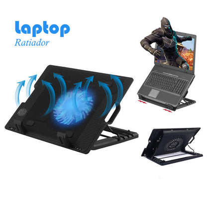 Laptop Cooling Pad with Fan – 5 Height Adjustable, Dual USB Ports, Ultra Slim Design | Portable Laptop Stand & Cooler