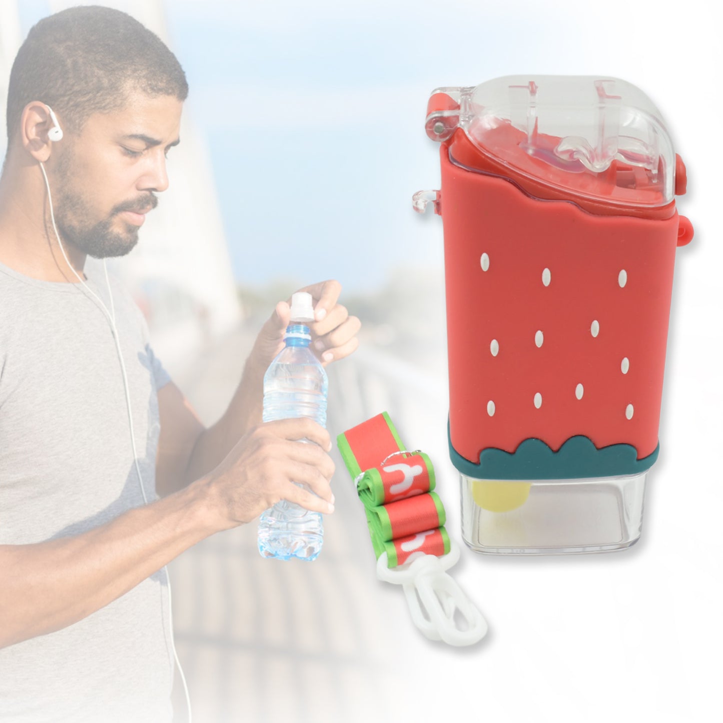 Ice Cream Shaped Water Bottle for Kids – Cute Popsicle Design, BPA Free, Leakproof, with Adjustable Shoulder Strap (300 ML)
