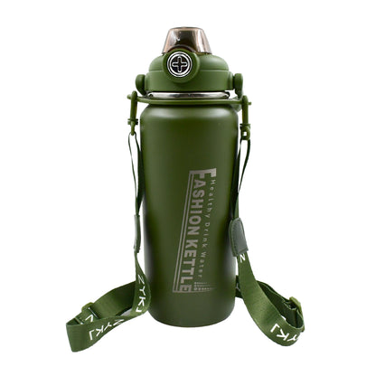 1500ml Stainless Steel Water Bottle – Vacuum Insulated Thermos with Straw, Strap & Handle for Sports, Gym & Travel (Leakproof)
