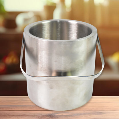 Stainless Steel Ice Bucket – Double-Walled, 1.3L Capacity with Strainer & Tongs