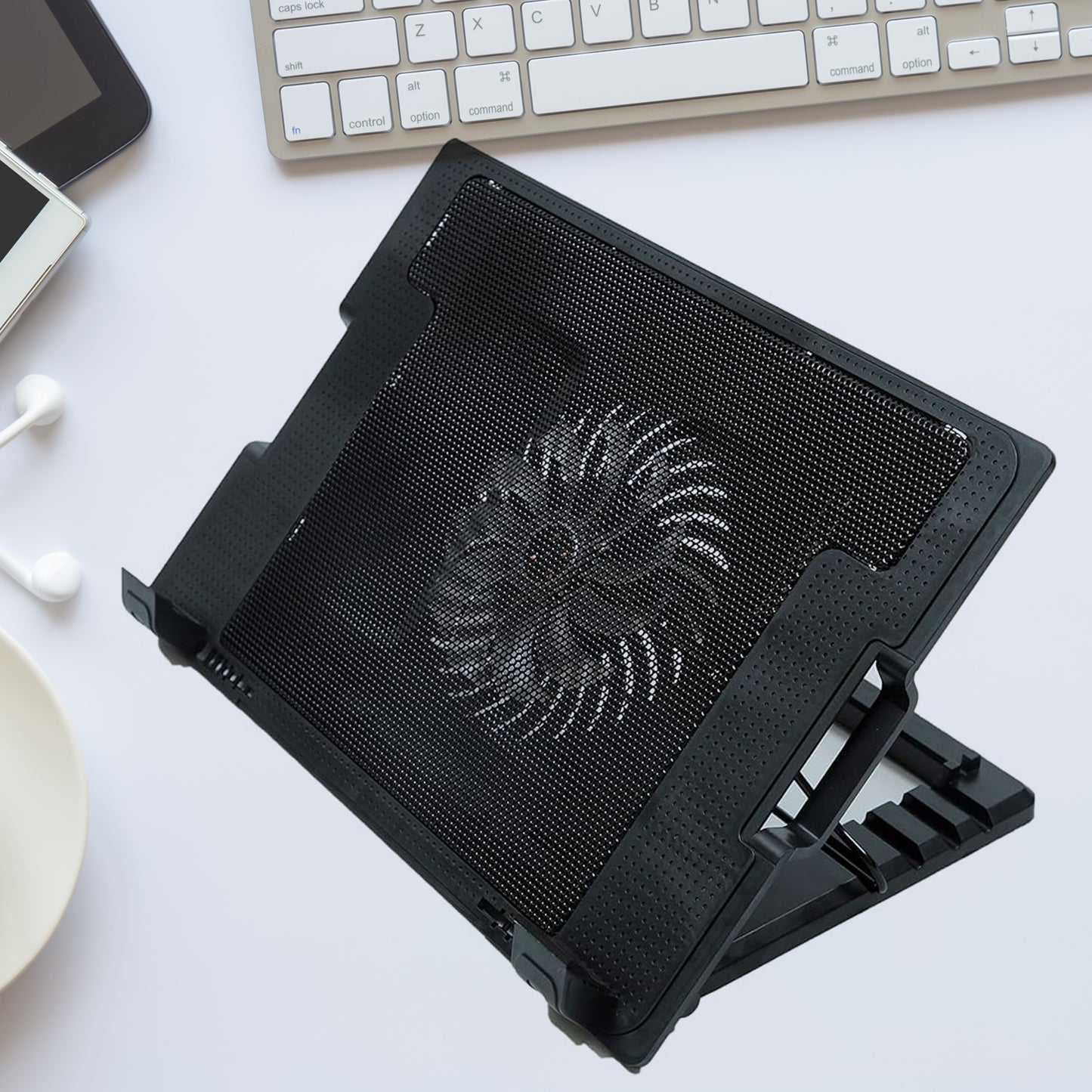 Laptop Cooling Pad with Fan – 5 Height Adjustable, Dual USB Ports, Ultra Slim Design | Portable Laptop Stand & Cooler