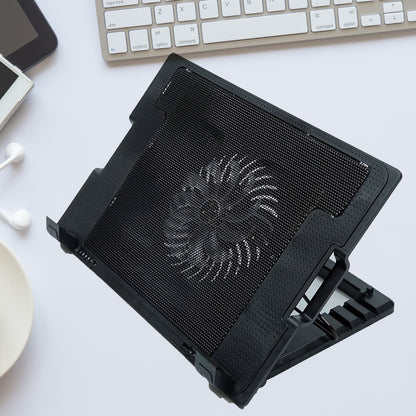 Laptop Cooling Pad with Fan – 5 Height Adjustable, Dual USB Ports, Ultra Slim Design | Portable Laptop Stand & Cooler