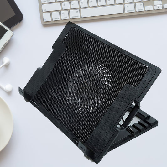 Laptop Cooling Pad with Fan – 5 Height Adjustable, Dual USB Ports, Ultra Slim Design | Portable Laptop Stand & Cooler